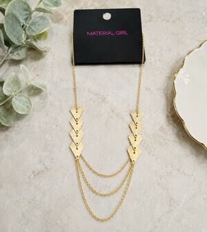 Material Girl Gold Arrow Layered Statement Necklace Long Chain NWT